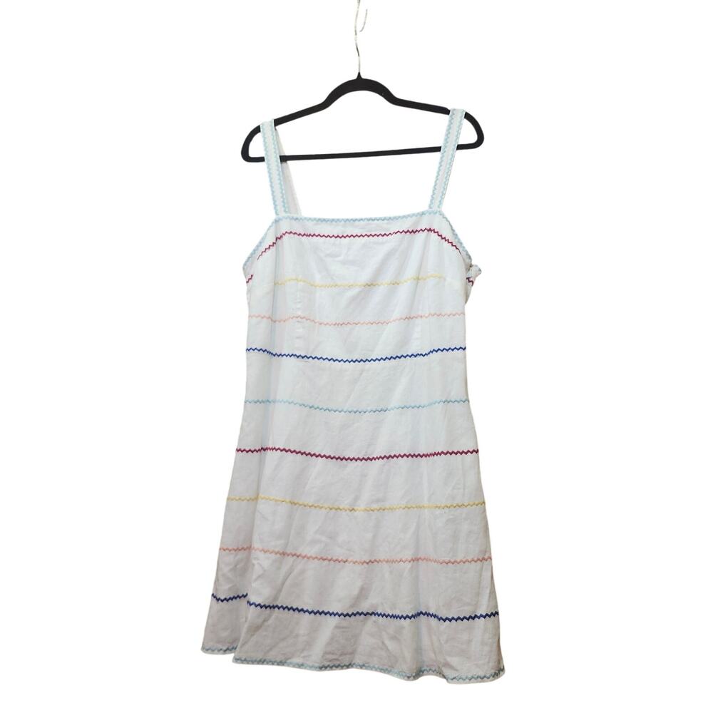 Womens Plus Size Forever 21 White Cotton Midi length Sundress. Rick Rack Stripe